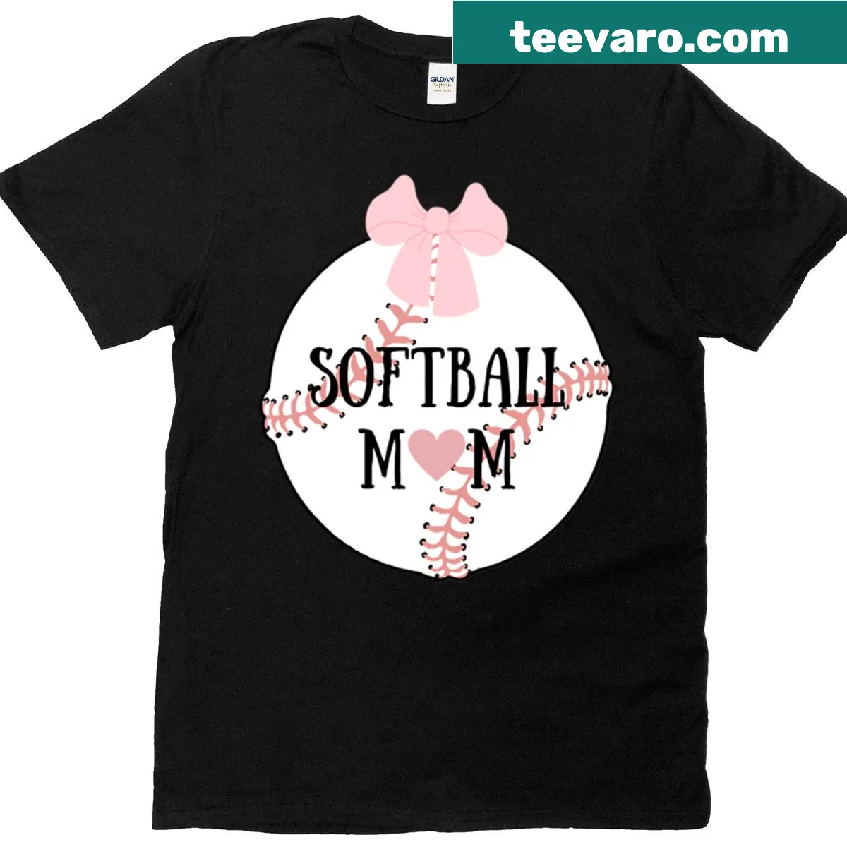 Cute pink softball design with a bow on a mom t-shirt — on a men's t-shirt
