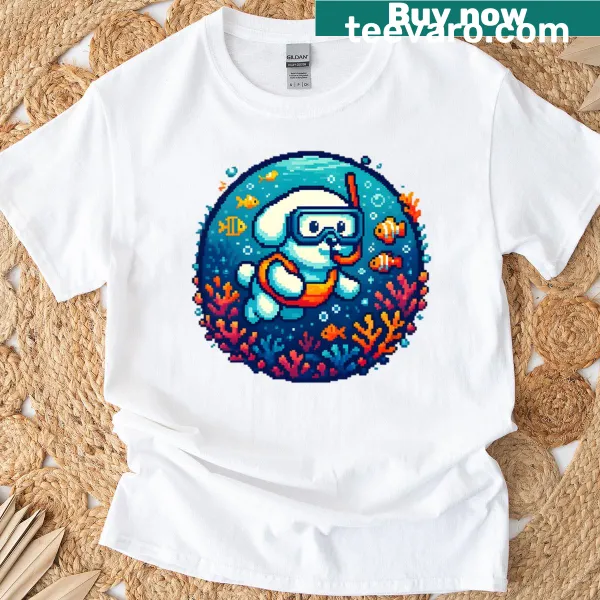 Cute pixel art Bichon Frise scuba diving t-shirt