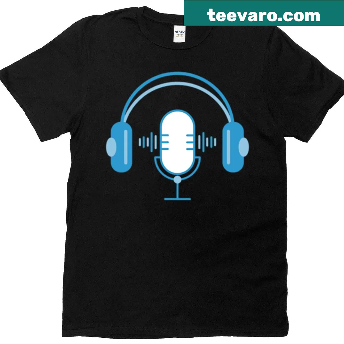 T-shirt with playful podcast-themed graphics, great for casual wear — on a men's t-shirt