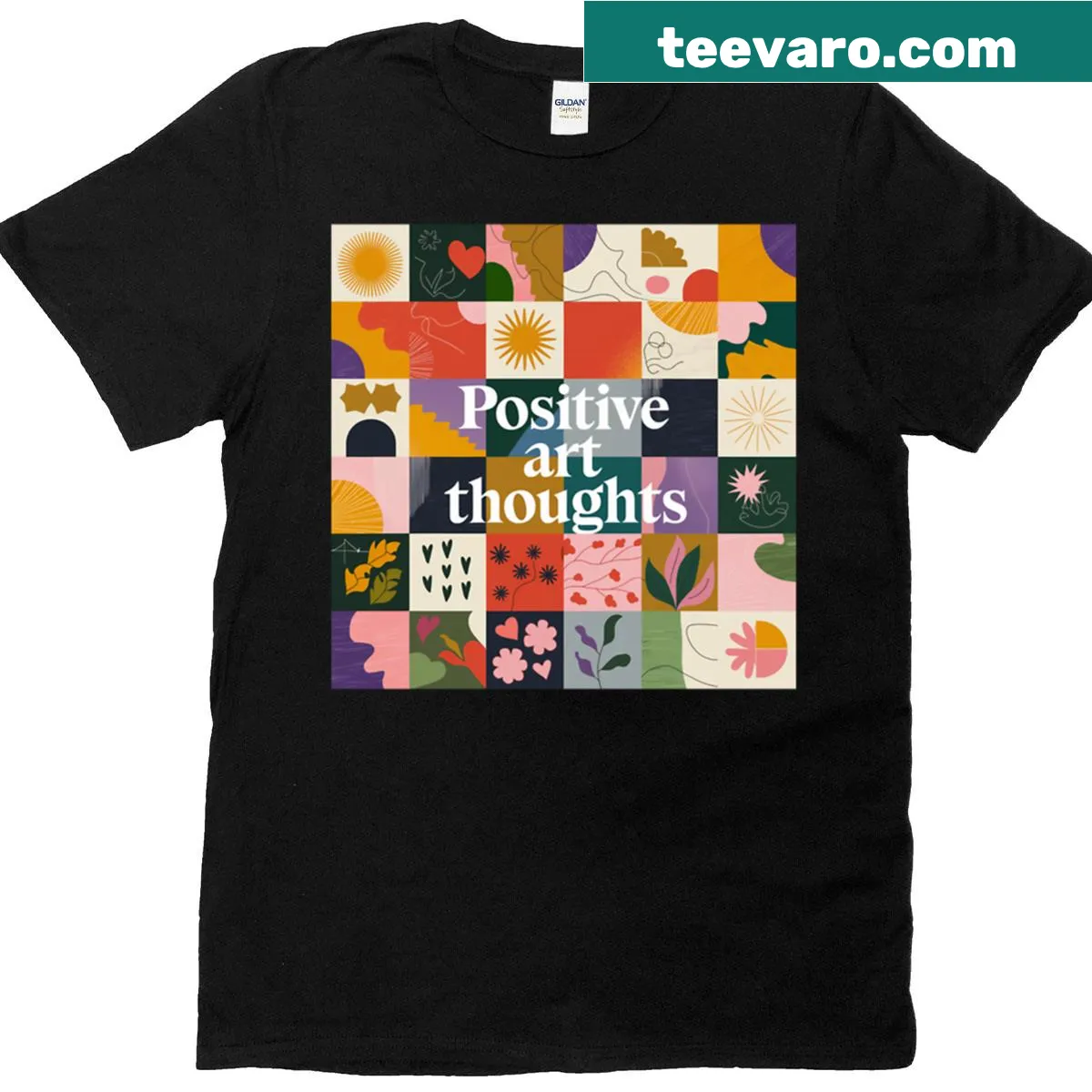 Abstract shirt with positive phrases and illustrations — on a men's t-shirt