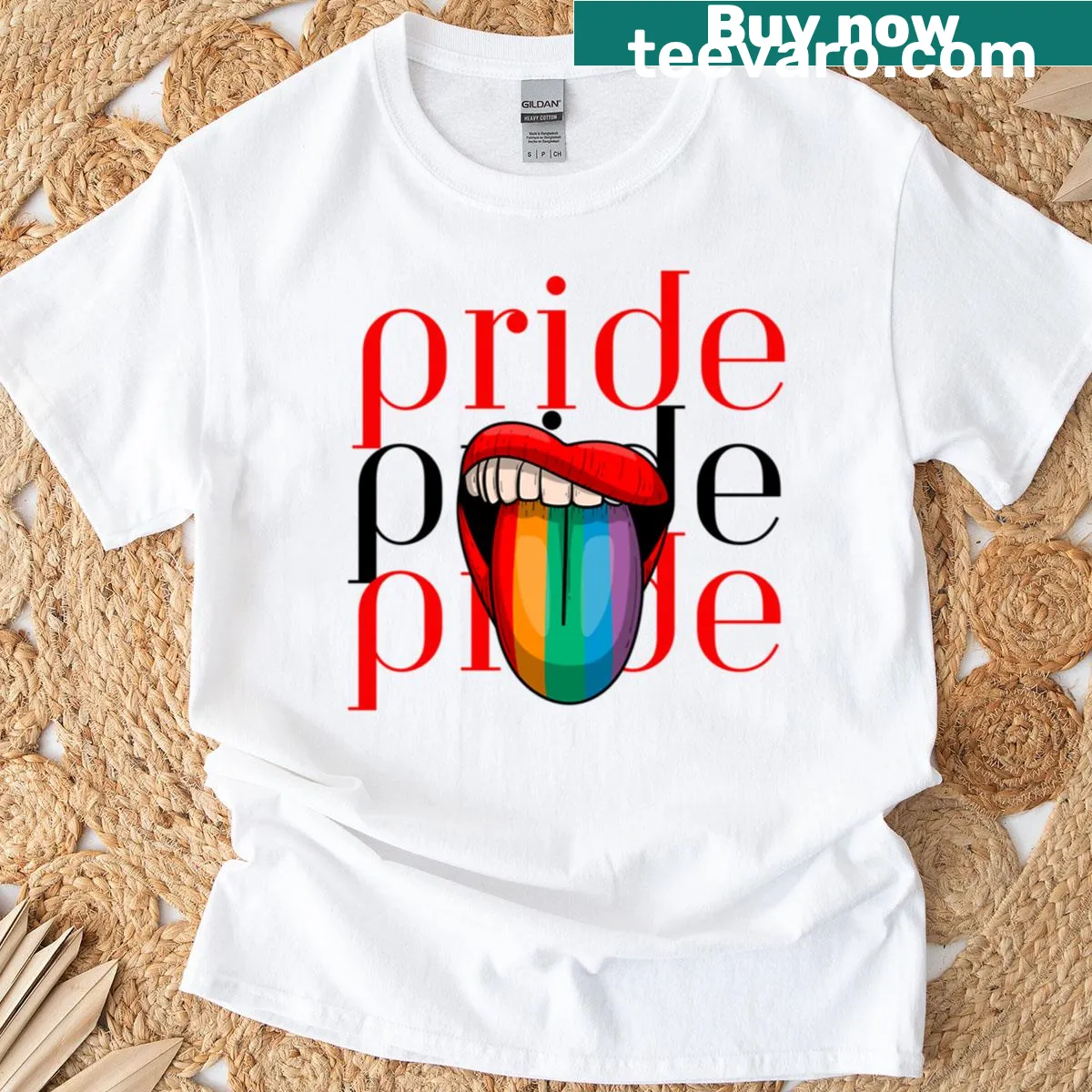 Pride T-shirt with bold lettering celebrating identity and inclusivity — on a men's t-shirt
