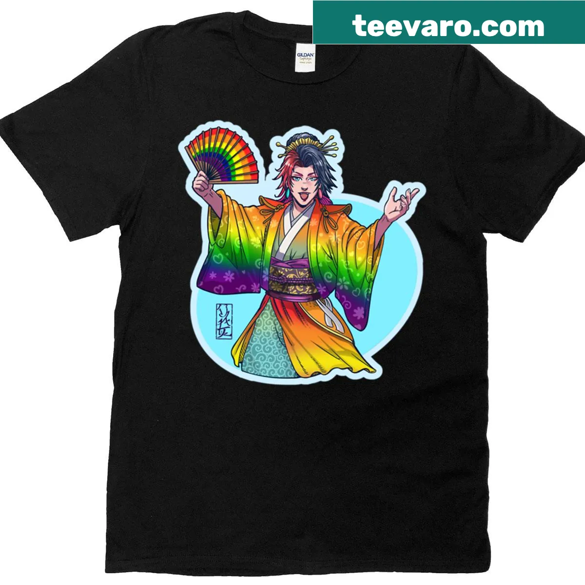 Kabuki actor t-shirt with vibrant illustration — on a men's t-shirt