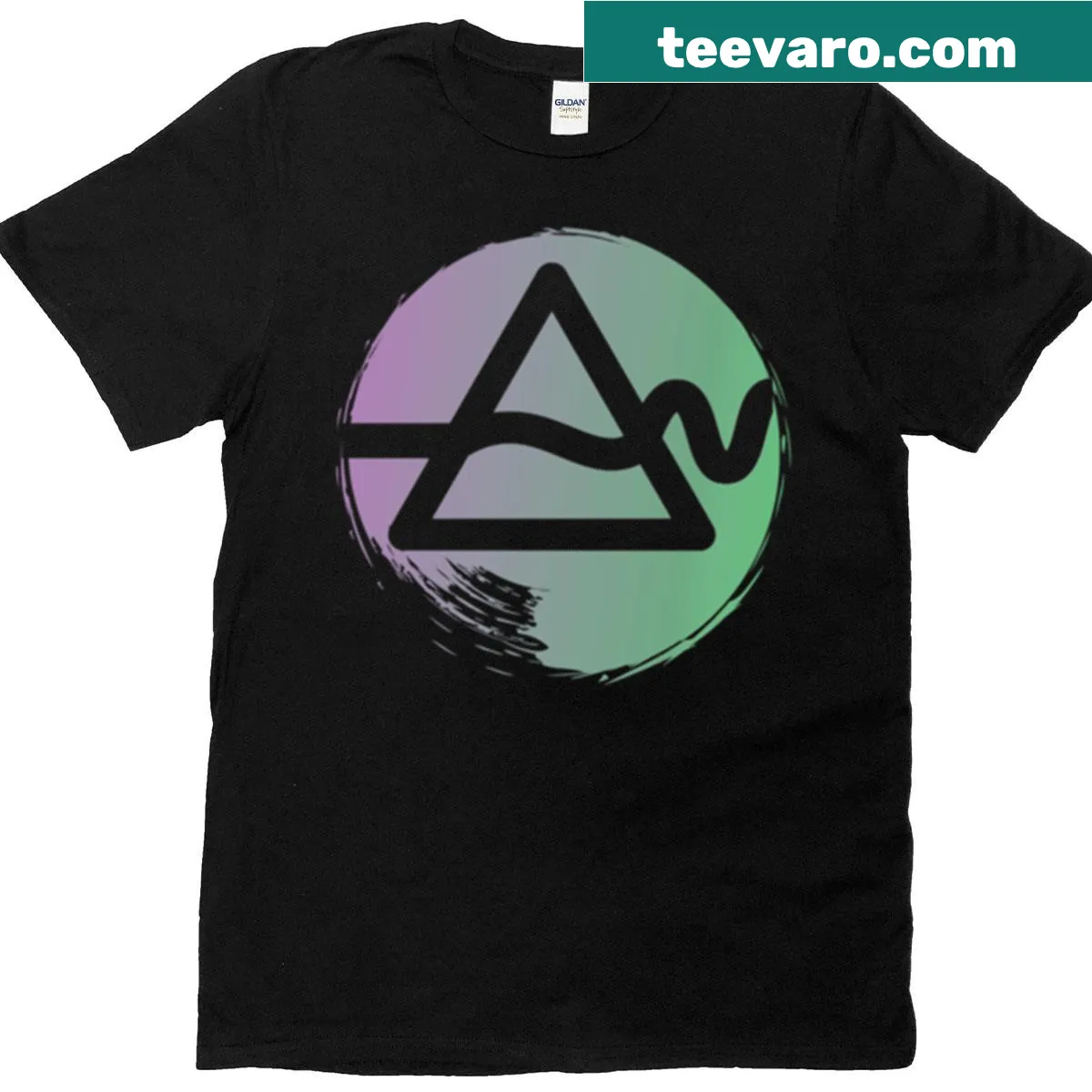 T-shirt with abstract logo paint smear design — on a men's t-shirt