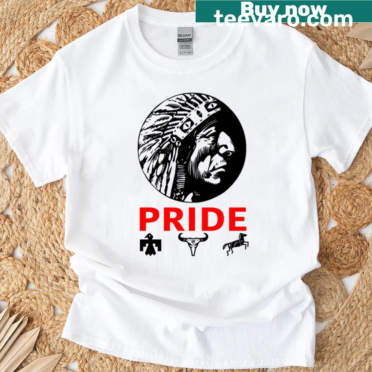 T-shirt featuring a Native American Indian chief design for pride — on a men's t-shirt