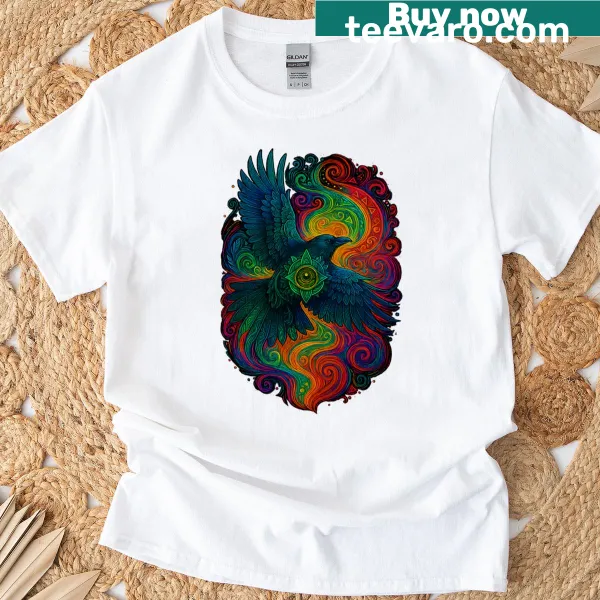 Illustration of a mystic raven on a t-shirt