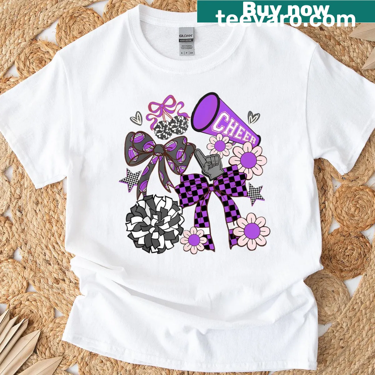 Cheerleader t-shirt with a playful coquette bow graphic — on a men's t-shirt