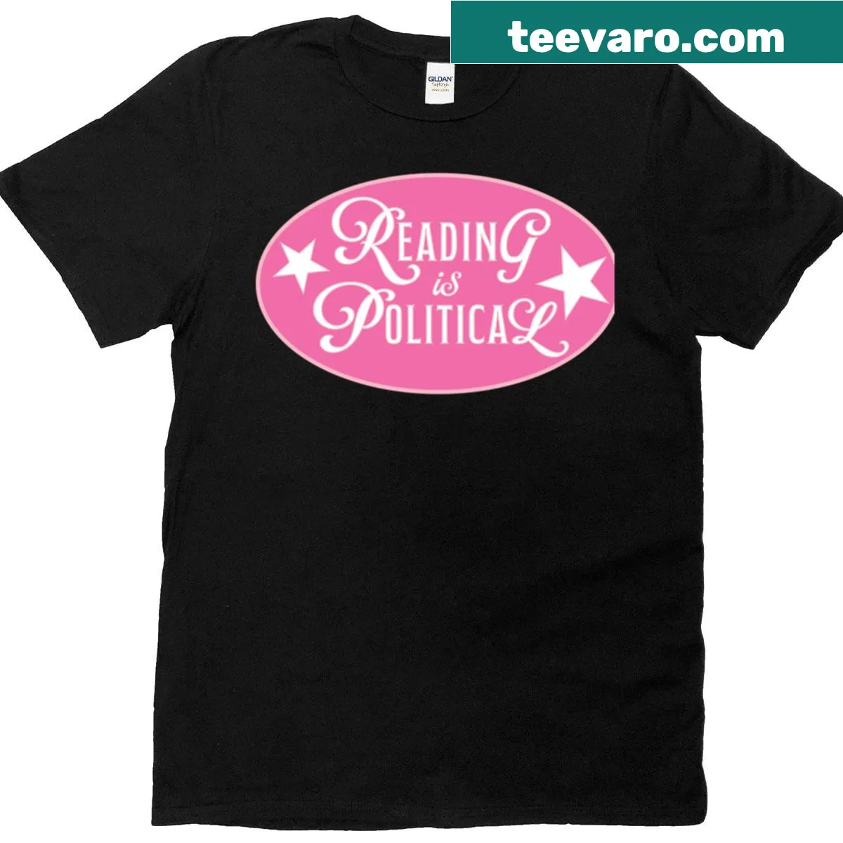 Text-based graphic t-shirt stating 'Reading Is Political' — on a men's t-shirt