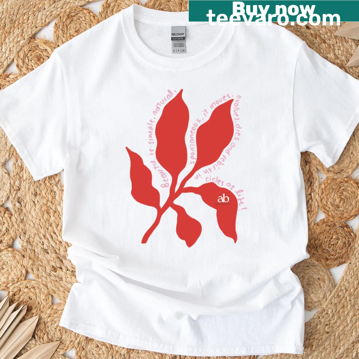 Illustration of a red leaf against a simple background — on a men's t-shirt