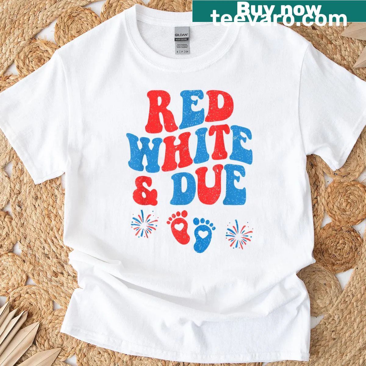 Pregnancy announcement t-shirt with patriotic theme for 4th of July — on a men's t-shirt