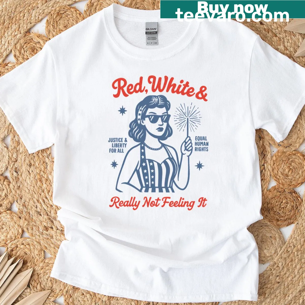 Funny political T-shirt with a retro design in red, white, and blue — on a men's t-shirt