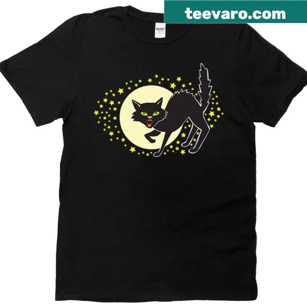 Oversized retro T-shirt with a playful black cat design for Halloween