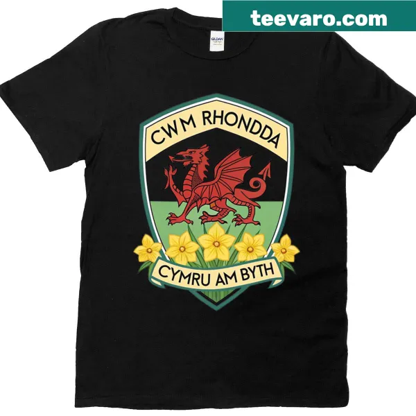 Illustrated landscape of Rhondda Valley on a T-shirt