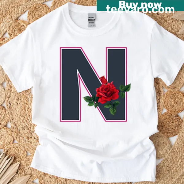 Romantic t-shirt with rose initial N letter design