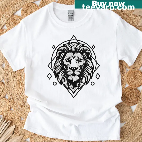 Illustration of a lion surrounded by sacred geometry patterns, celebrating nature.