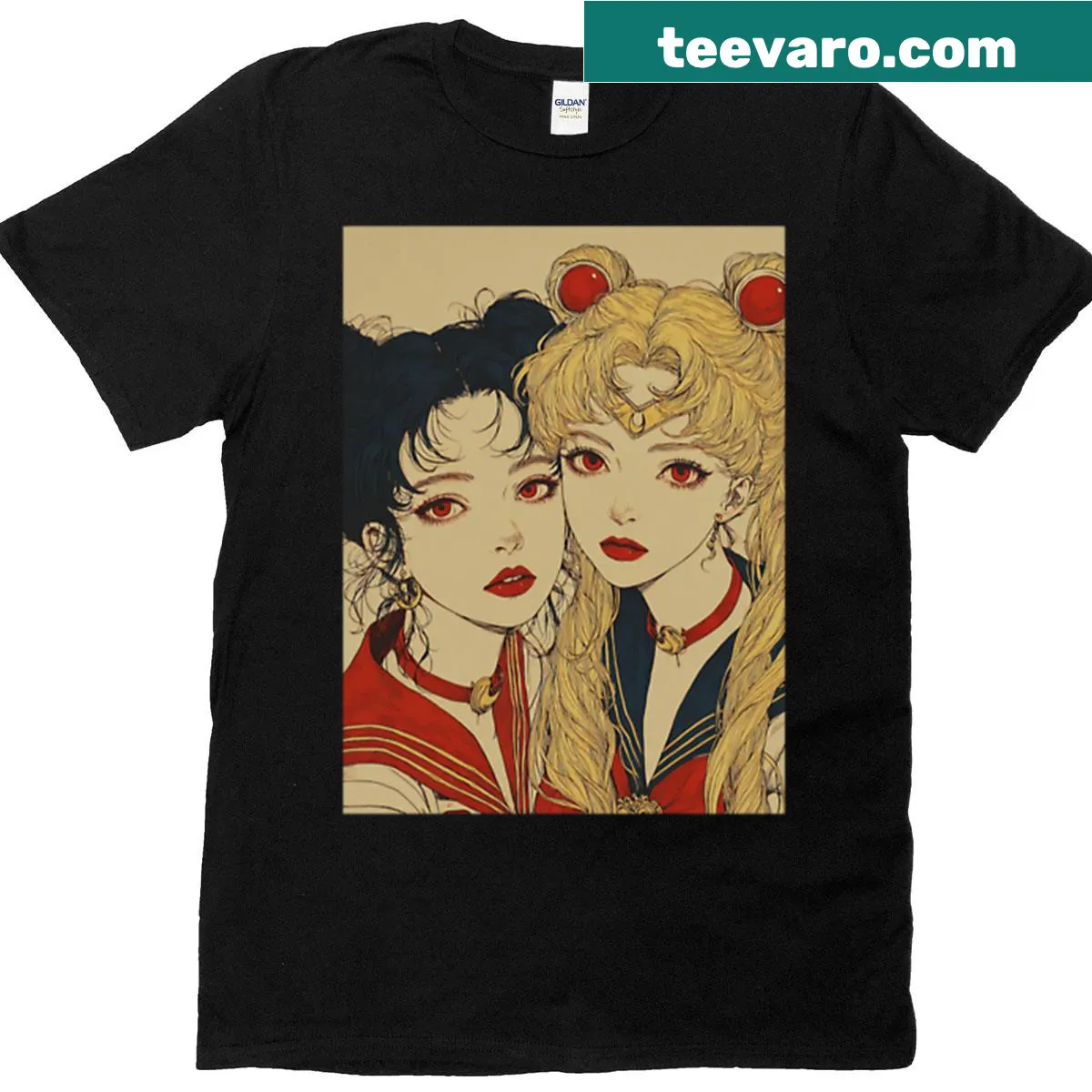 Art Nouveau style T-shirt featuring Sailor Moon and Sailor Mars — on a men's t-shirt