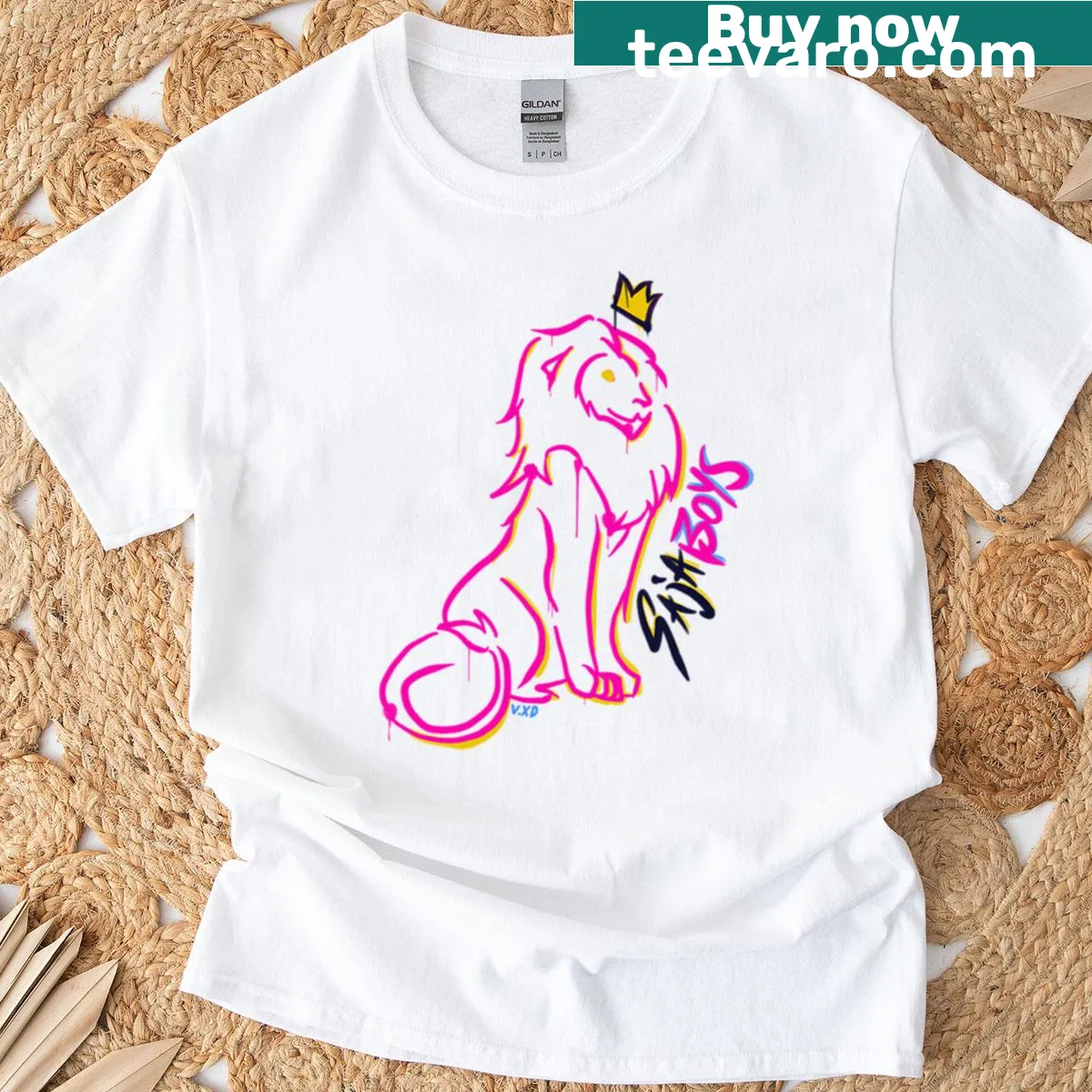 Graffiti style lion logo on Sajaboys t-shirt — on a men's t-shirt