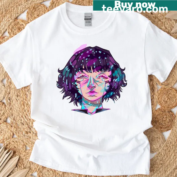 Futuristic t-shirt featuring dynamic cyberpunk-inspired graphics.