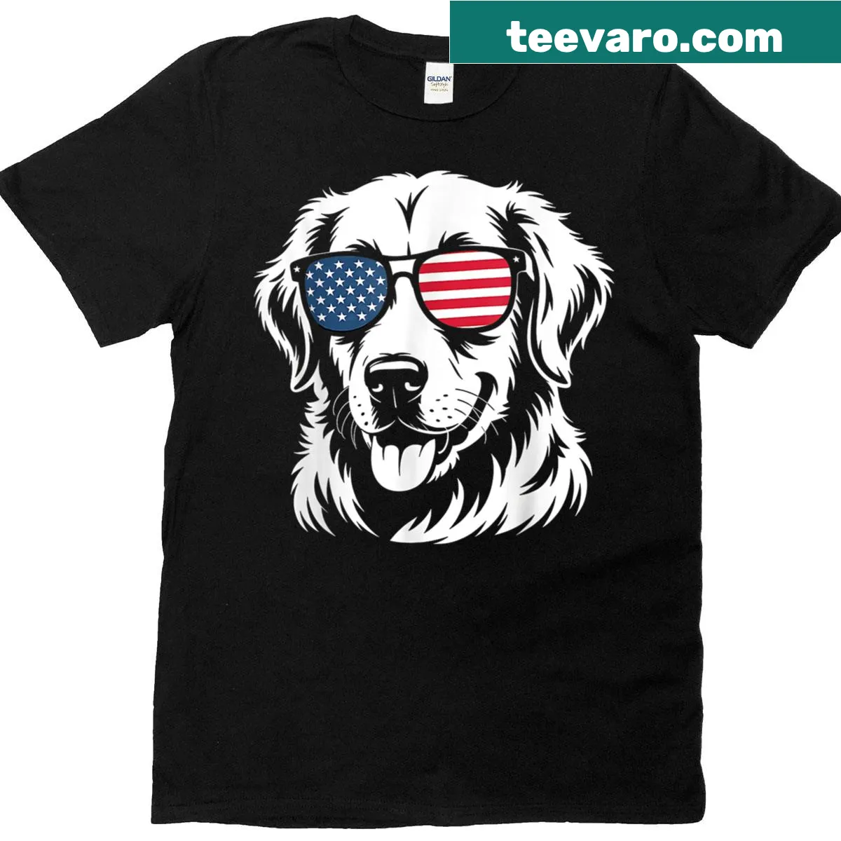 Wholesome T-shirt featuring a golden retriever illustration for July 4th — on a men's t-shirt