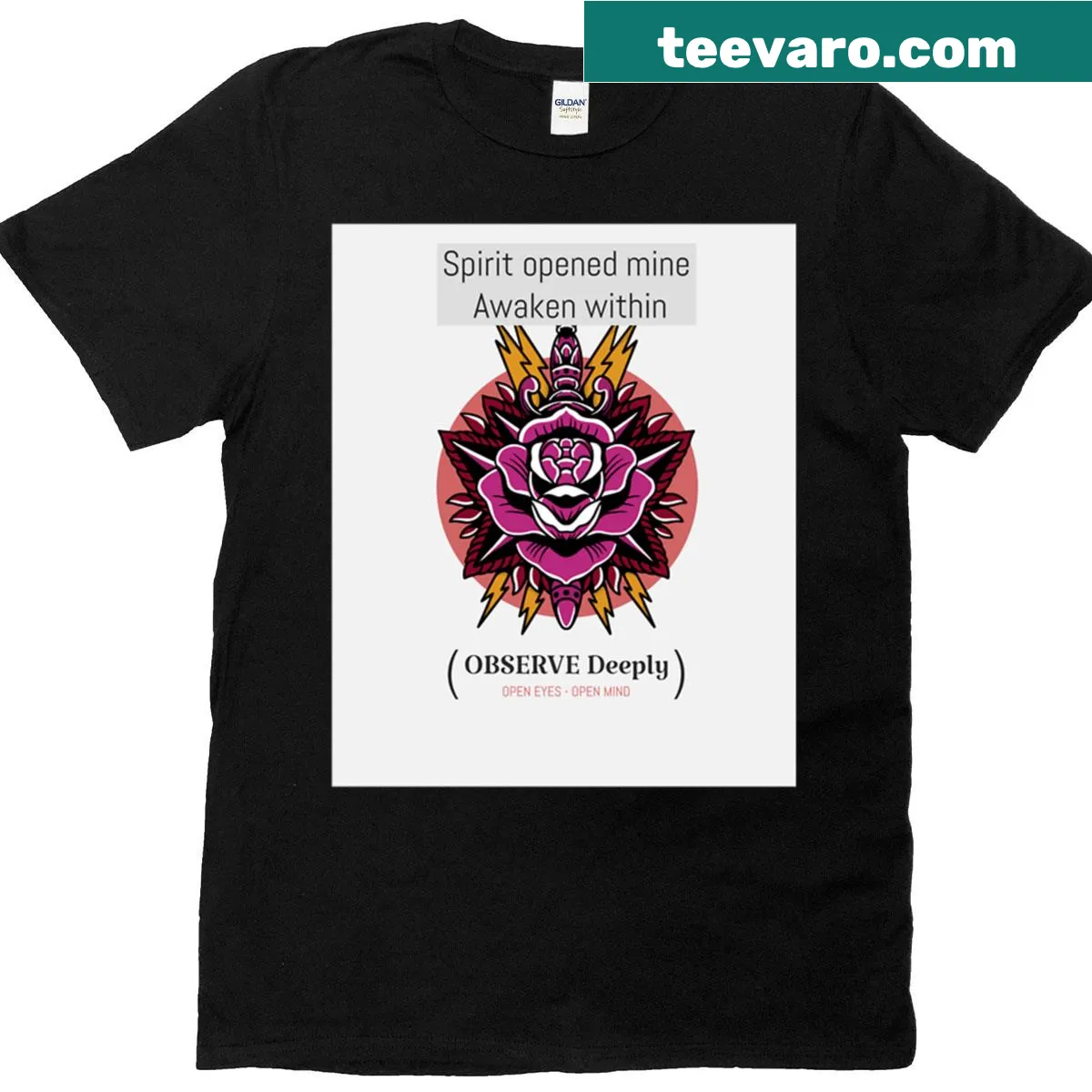 Inspirational Spirit Opened Mine t-shirt with impactful typography — on a men's t-shirt