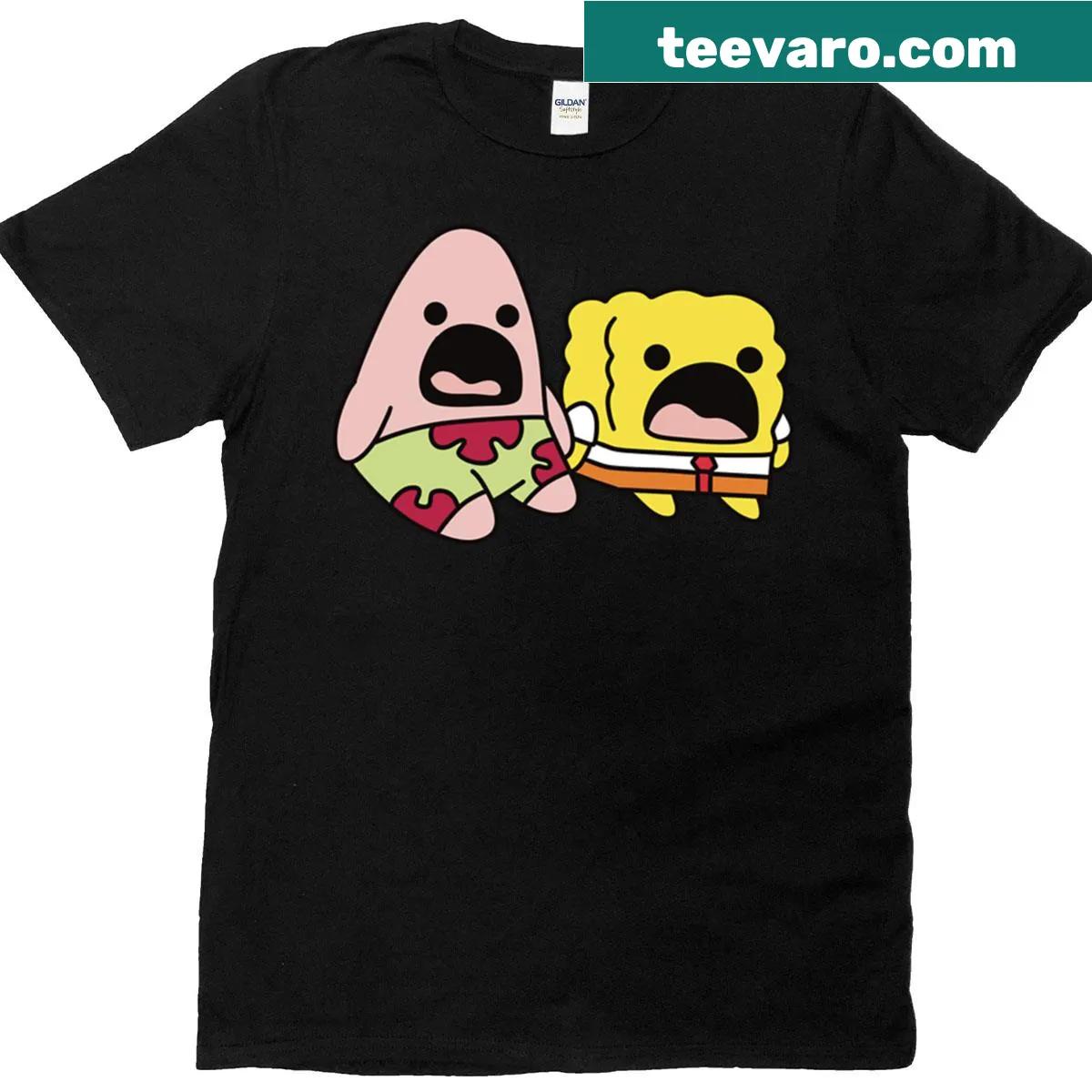 Sponge and Star cartoon graphic T-shirt design — on a men's t-shirt