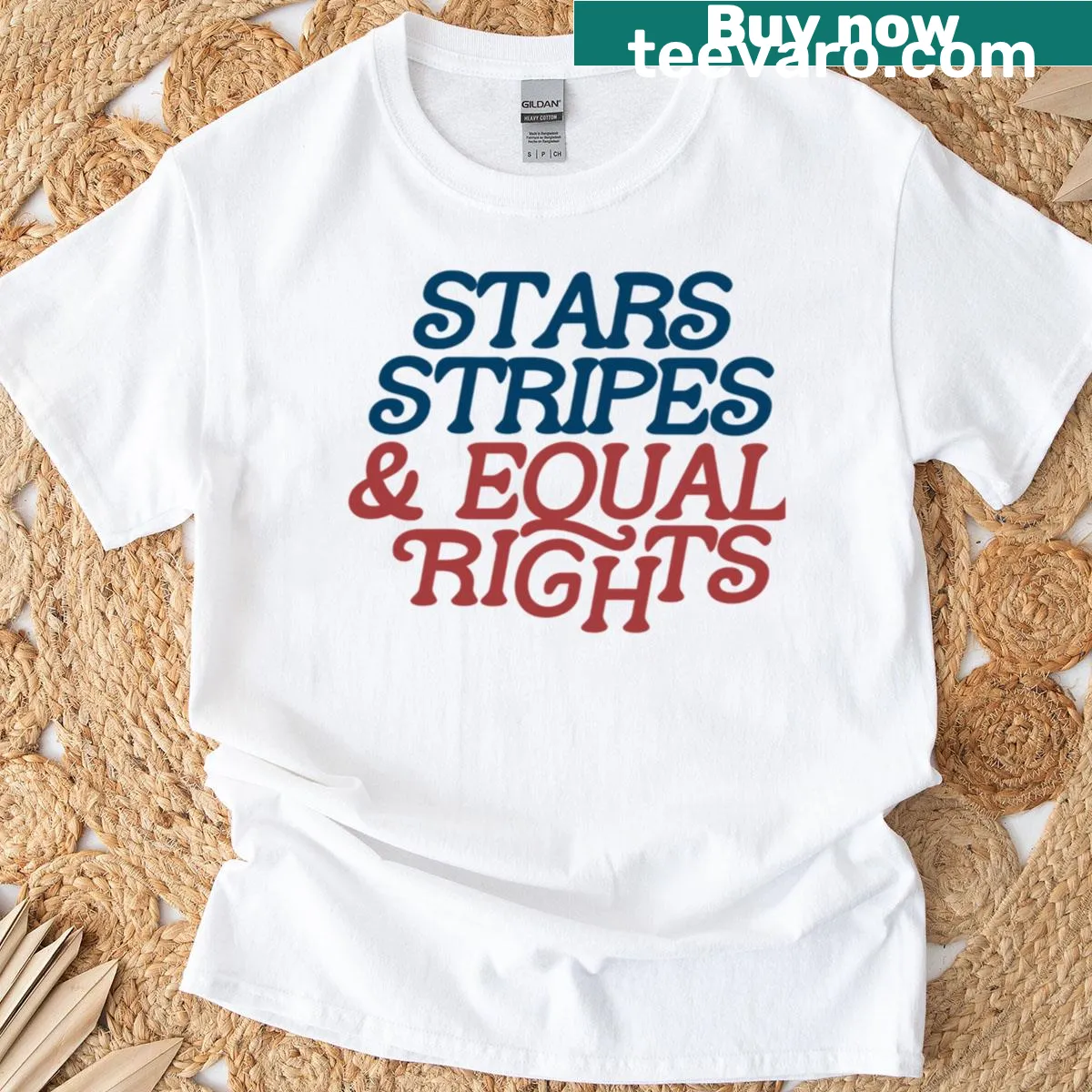 Boxy women's T-shirt with the phrase 'Stars And Stripes Equal Rights' — on a men's t-shirt