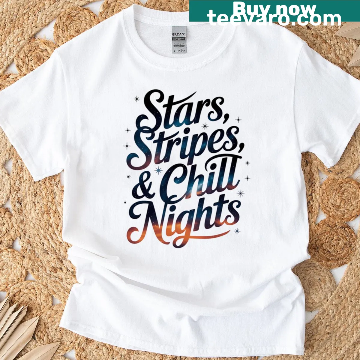 Retro patriotic design featuring stars and stripes on t-shirt — on a men's t-shirt
