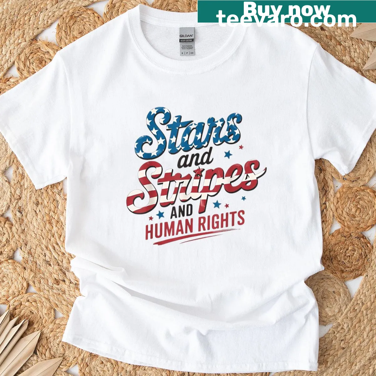 Patriotic t-shirt with text about equal rights and Independence Day — on a men's t-shirt
