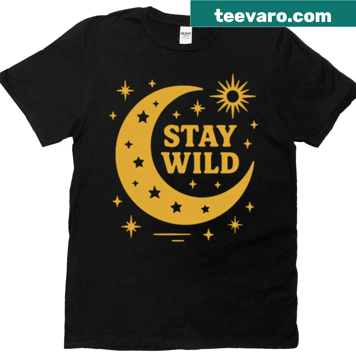 Retro celestial moon and stars design with an inspirational quote on a T-shirt. — on a men's t-shirt