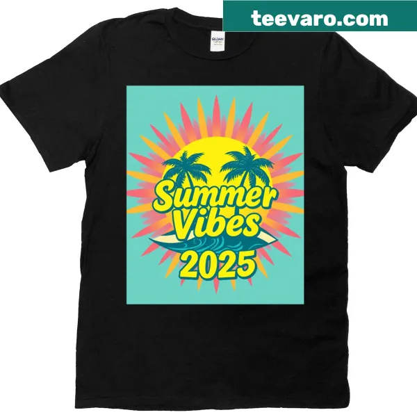 T-shirt with the phrase 'Summer Vibes 2025' in a playful design