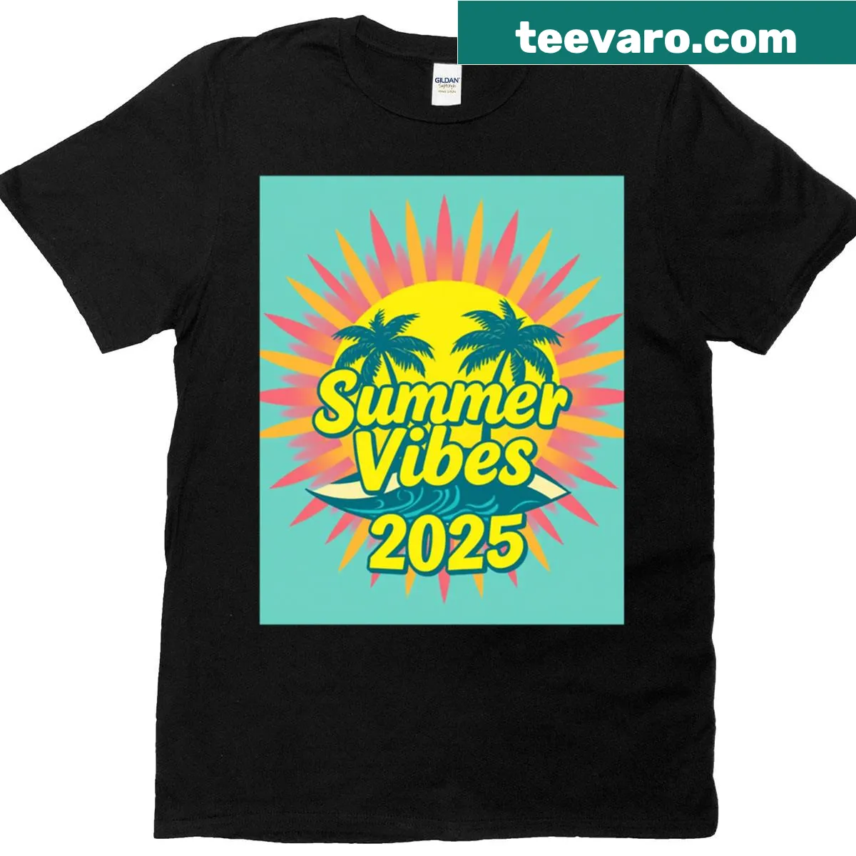 T-shirt with the phrase 'Summer Vibes 2025' in a playful design — on a men's t-shirt