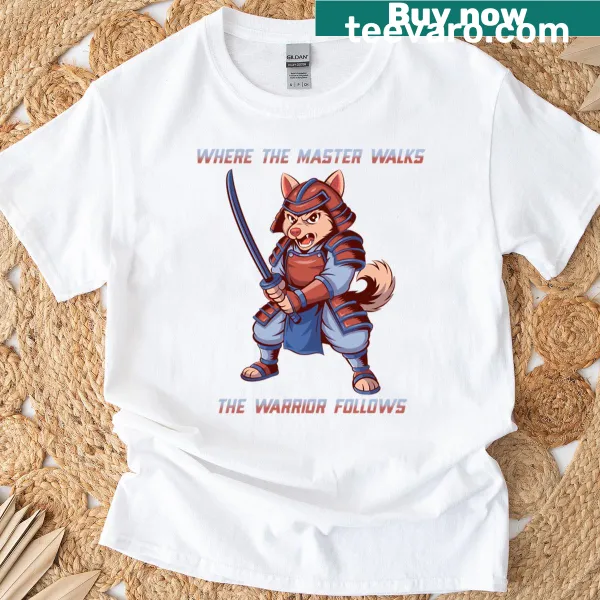 Funny typography T-shirt about a sunburned samurai dog