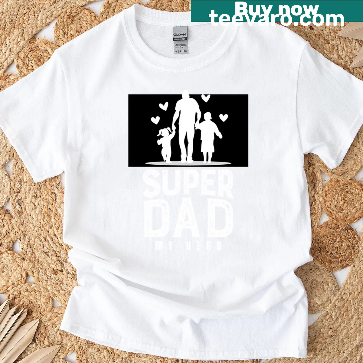 Heartfelt tribute t-shirt for dads featuring a superhero-themed design and 'Super Dad' text. — on a men's t-shirt