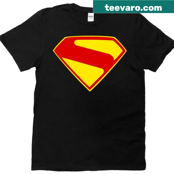 Superhero emblem t-shirt with a rounded shield design