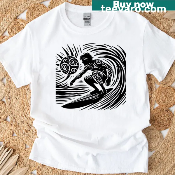 Surfer riding a wave design on t-shirt