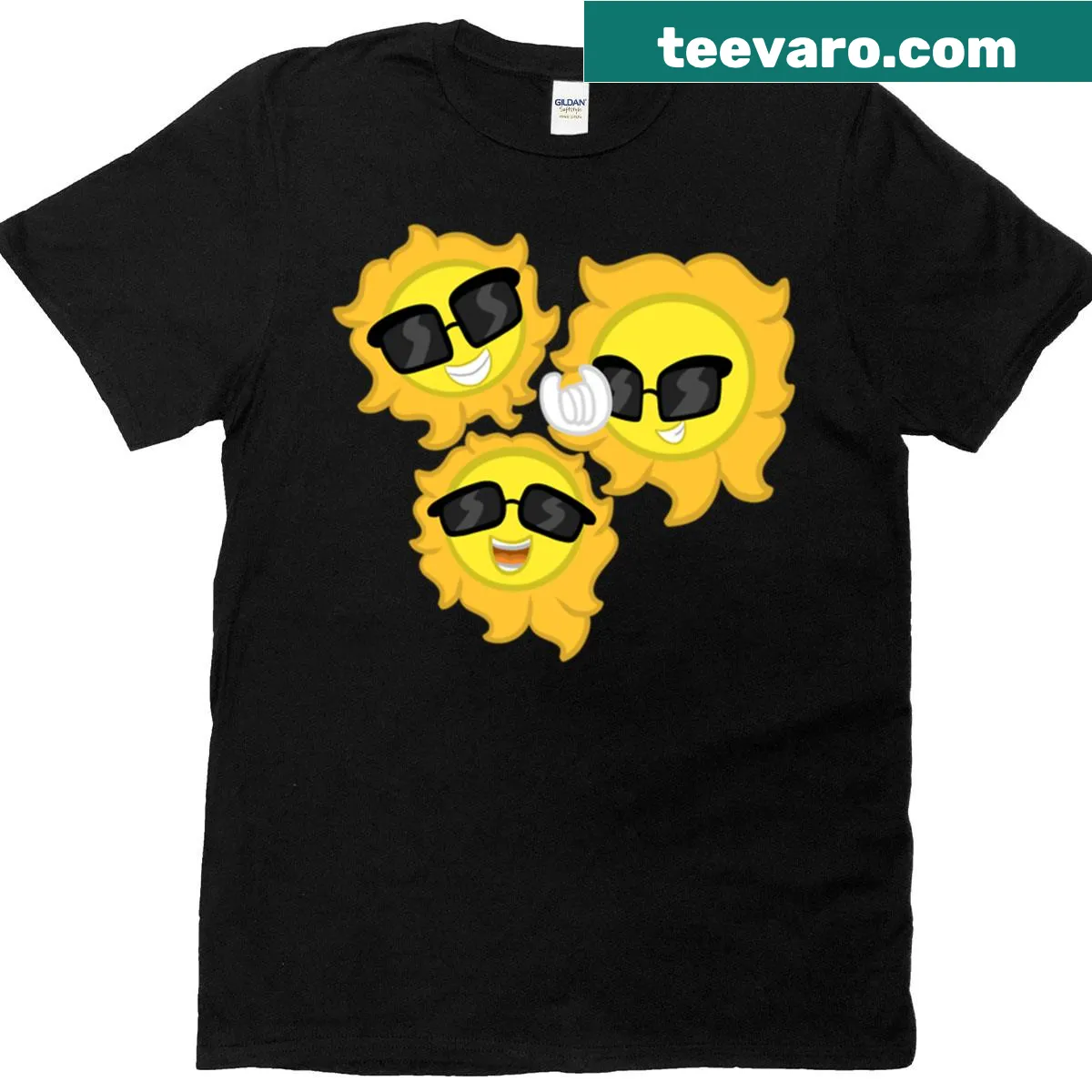 Playful cartoon t-shirt featuring Surya, the sun character — on a men's t-shirt