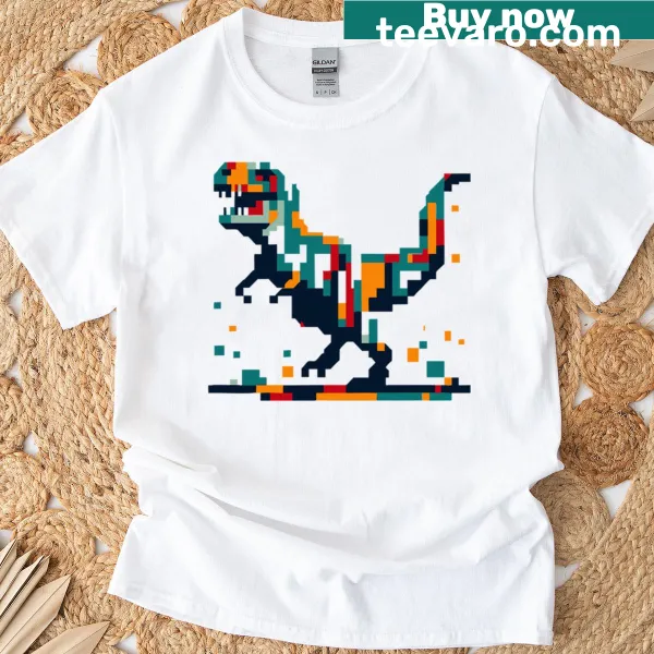 Pixelated T-rex graphic on a fun casual t-shirt