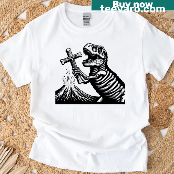 T-rex graphic T-shirt with cross design