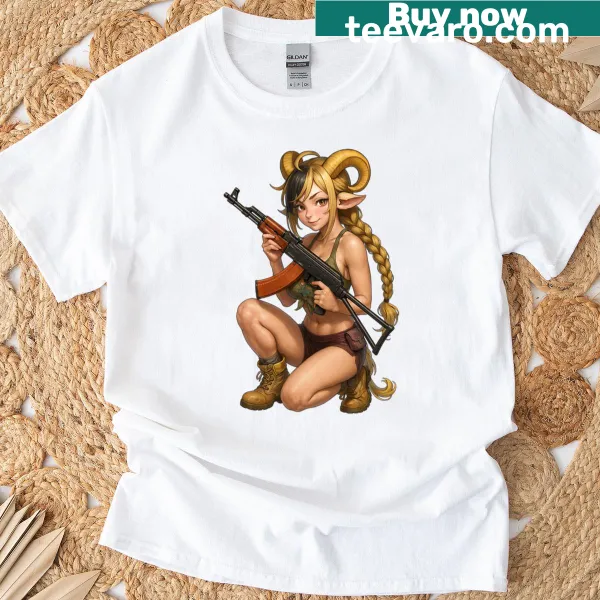 Tactical themed t-shirt with imaginative kemonomimi design