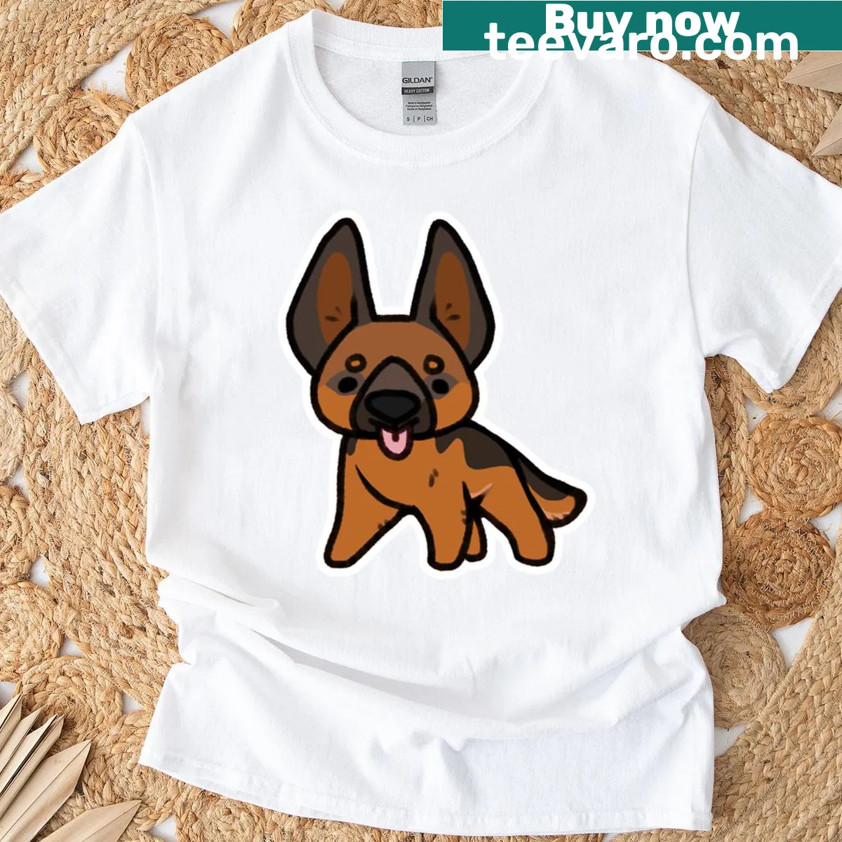 Cute Tan German Shepherd graphic with a blep on the T-shirt — on a men's t-shirt