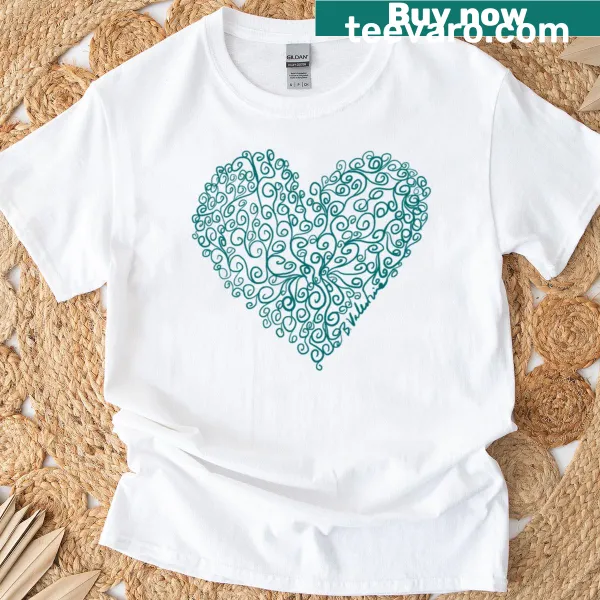 Teal oversized T-shirt with hand-drawn heart design