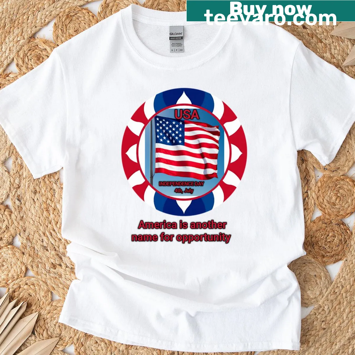 Independence Day themed graphic T-shirt — on a men's t-shirt