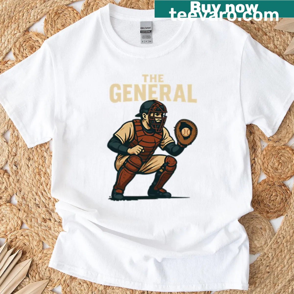 Minimalist typography T-shirt with the phrase 'The General Design' — on a men's t-shirt