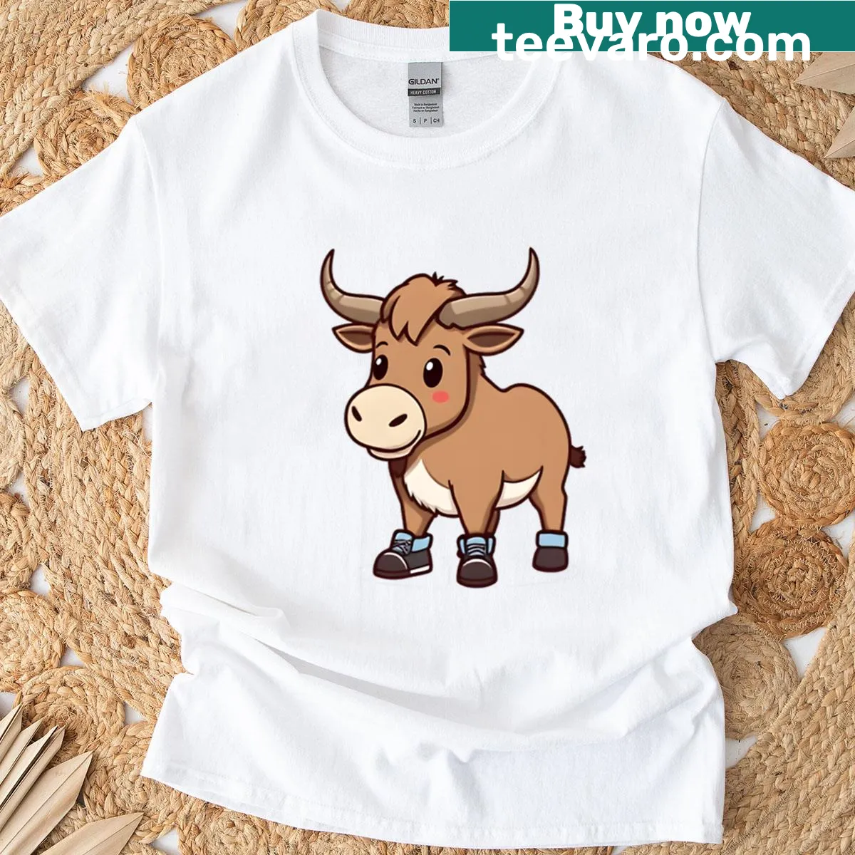 Illustration of a gnu wearing shoes on a t-shirt. — on a men's t-shirt