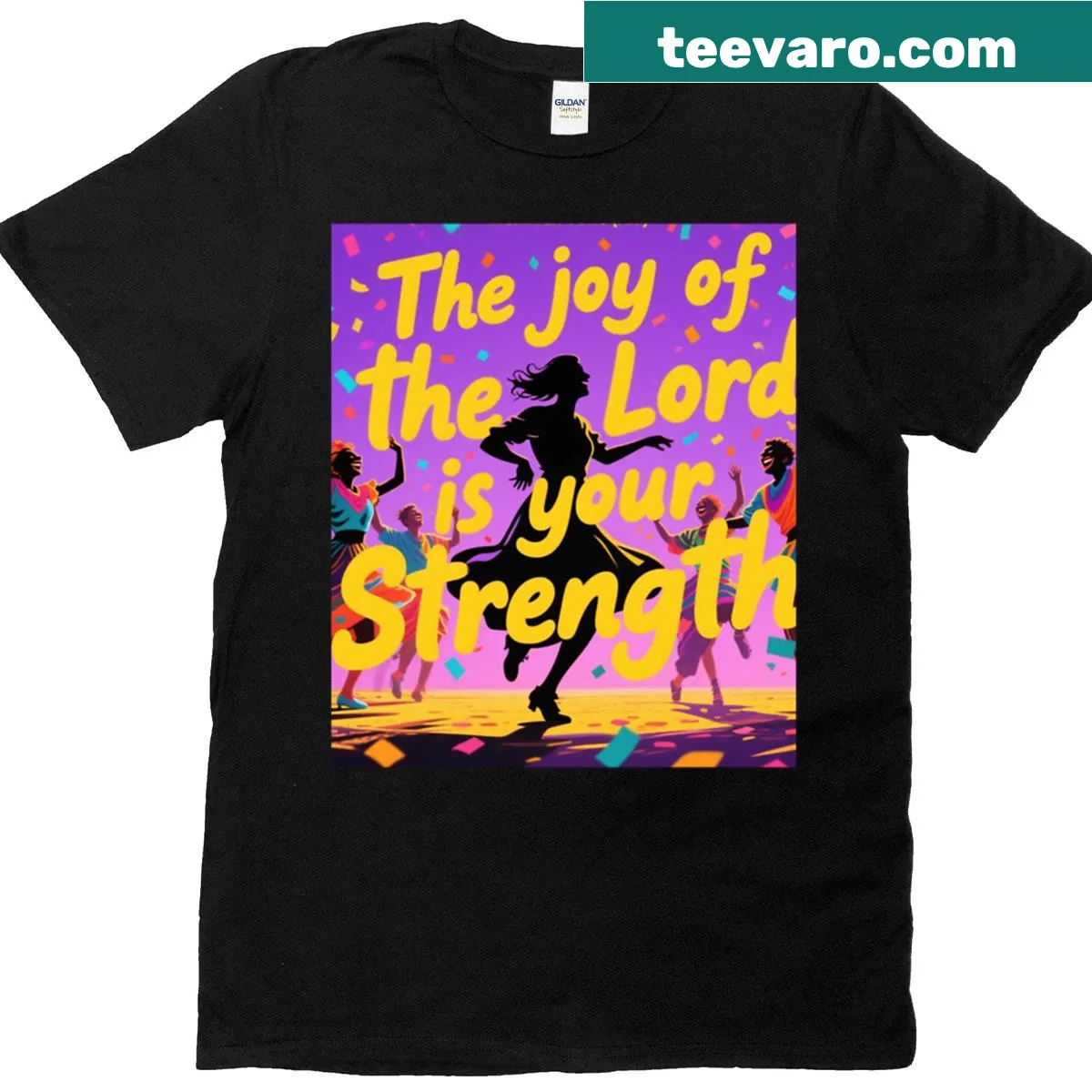 Inspirational T-shirt with the phrase 'The Joy Of The Lord Is My Strength' — on a men's t-shirt