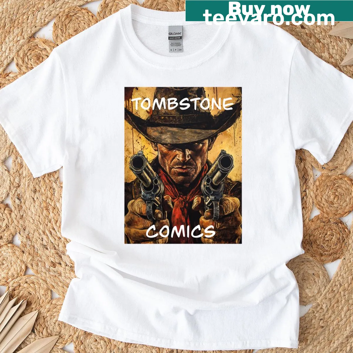 Vintage T-shirt with a graphic inspired by the Wild West and Tombstone — on a men's t-shirt