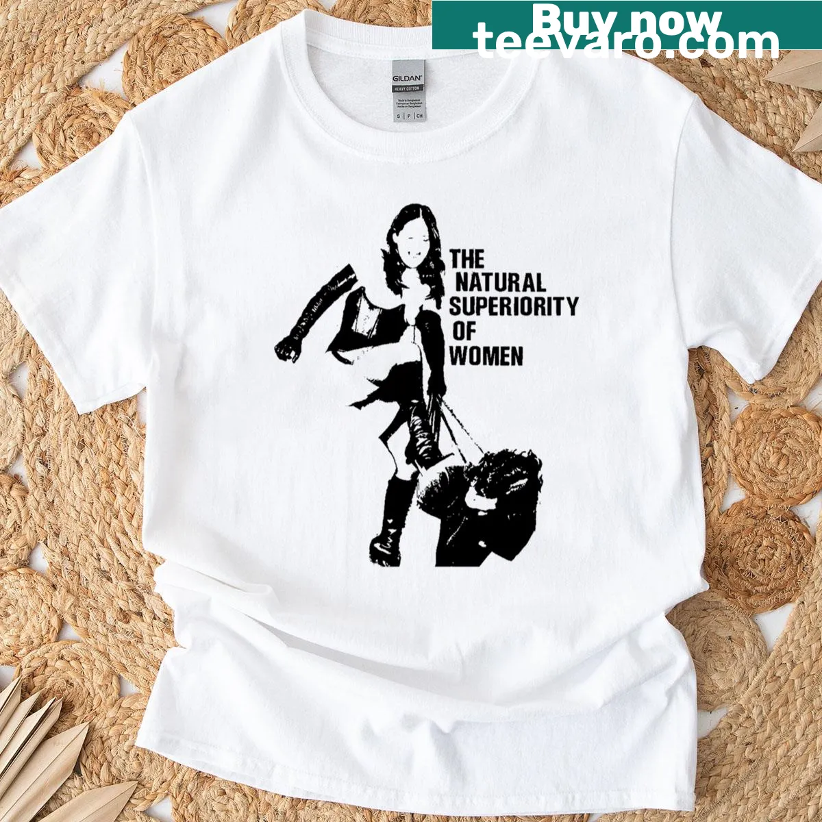 Oversized t-shirt with the phrase 'The Natural Superiority Of Women' in bold typography — on a men's t-shirt
