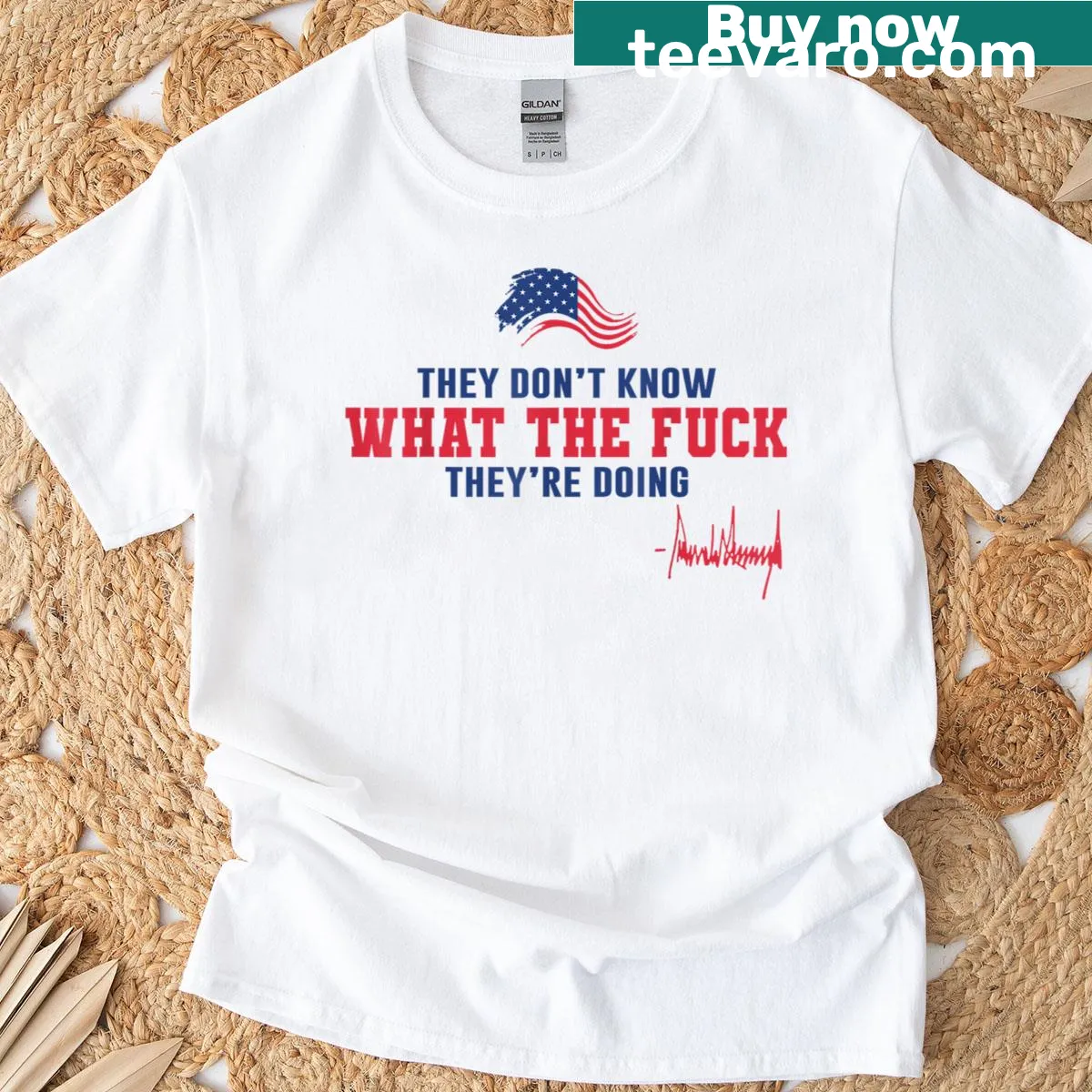 USA flag t-shirt with a humorous phrase about confusion — on a men's t-shirt
