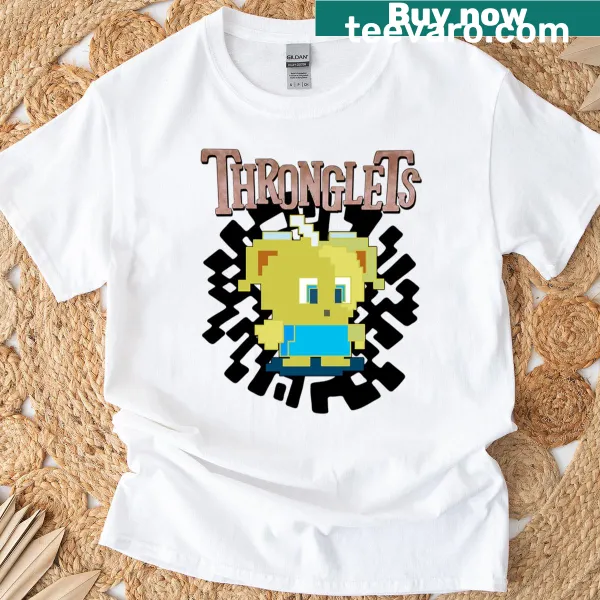 Playful Thronglets graphic on a T-shirt, featuring whimsical typography design