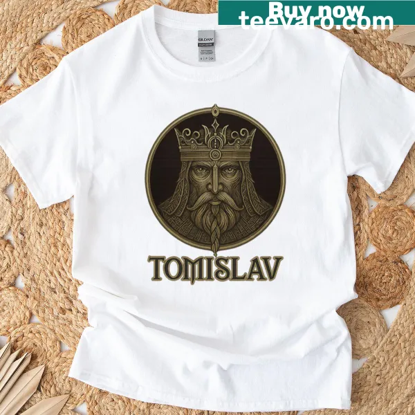 T-shirt depicting Tomislav, the first Croatian king, in a historical illustration