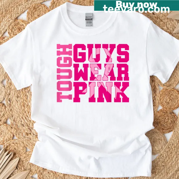 Funny design with the text 'Tough Guys Wear Pink' and a pink ribbon